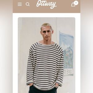 Men's Striped Long Sleeve Shirt - Blue, Brown and Cream